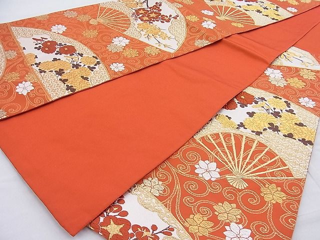 平和屋着物◎六通柄袋帯 唐織 扇面花唐草文 金糸 逸品 BAAI3816ea
