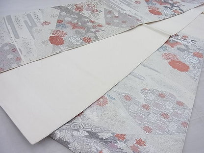 平和屋着物◎六通柄 本袋帯 唐織 孔雀切嵌花文 プラチナ二重箔 逸品 BAAI3839ea