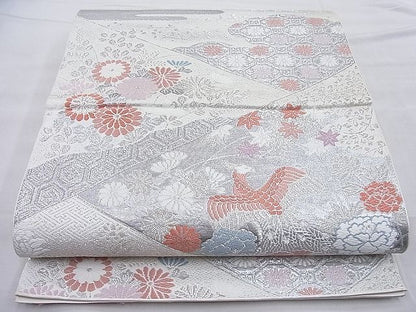 平和屋着物◎六通柄 本袋帯 唐織 孔雀切嵌花文 プラチナ二重箔 逸品 BAAI3839ea