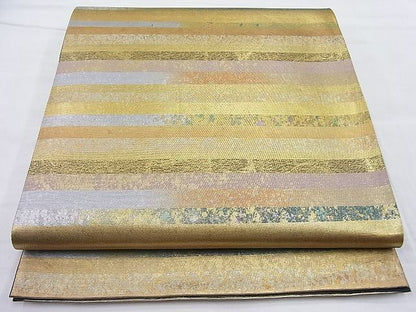 平和屋着物◎六通柄袋帯 横段文 金彩 引箔 逸品 BAAI3854ea
