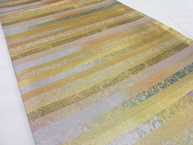 平和屋着物◎六通柄袋帯 横段文 金彩 引箔 逸品 BAAI3854ea