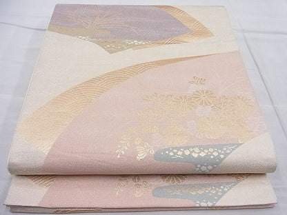 平和屋着物◎六通柄袋帯 地紙重ね 金糸 逸品 BAAI3855ea