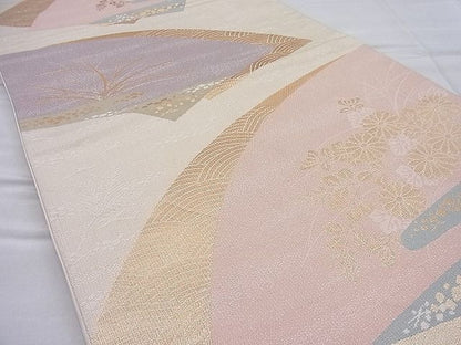 平和屋着物◎六通柄袋帯 地紙重ね 金糸 逸品 BAAI3855ea