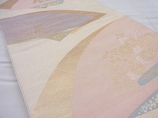 平和屋着物◎六通柄袋帯 地紙重ね 金糸 逸品 BAAI3855ea