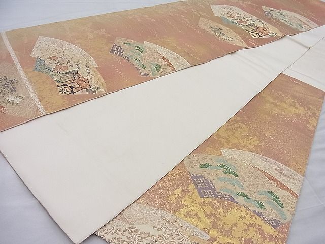 平和屋着物◎六通柄袋帯 地紙御所車花文 金銀糸 逸品 BAAI3904ea
