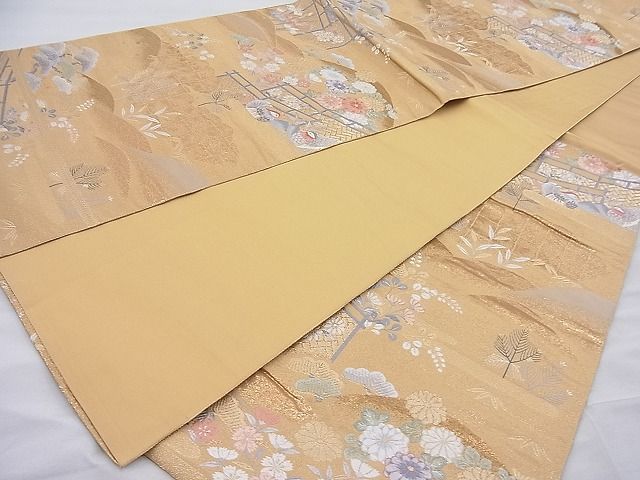 平和屋着物◎六通柄袋帯 唐織 流水鴛鴦花文 金糸 逸品 BAAI3903ea