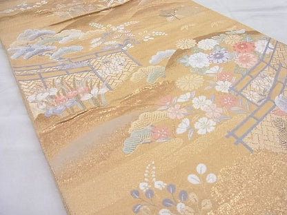 平和屋着物◎六通柄袋帯 唐織 流水鴛鴦花文 金糸 逸品 BAAI3903ea