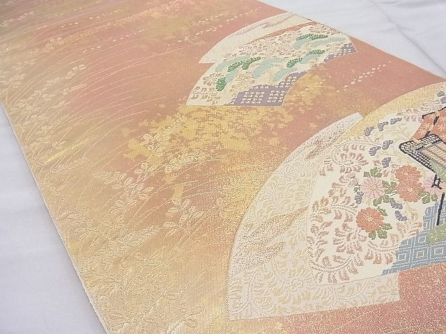 平和屋着物◎六通柄袋帯 地紙御所車花文 金銀糸 逸品 BAAI3904ea