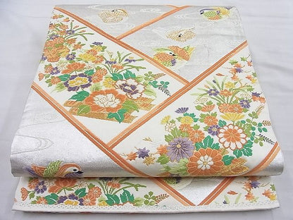 平和屋着物◎六通柄袋帯 唐織 檜垣鴛鴦花筏文 金銀糸 逸品 BAAI3896ea