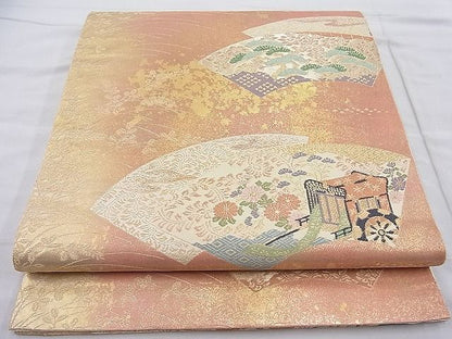 平和屋着物◎六通柄袋帯 地紙御所車花文 金銀糸 逸品 BAAI3904ea