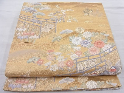 平和屋着物◎六通柄袋帯 唐織 流水鴛鴦花文 金糸 逸品 BAAI3903ea
