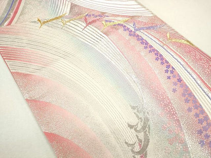 平和屋着物◎両面 六通柄袋帯 唐織 流水花鳥文 金銀糸 逸品 CAAG2308eg