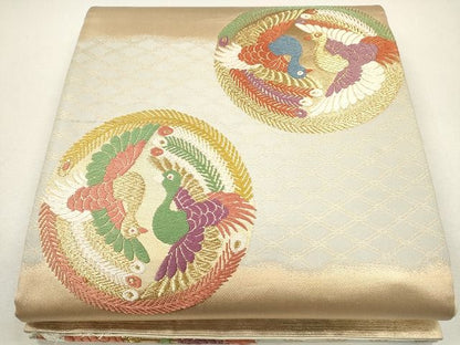 平和屋着物◎六通柄袋帯 唐織 横段向かい鳥丸文 金糸 逸品 CAAG2318eg