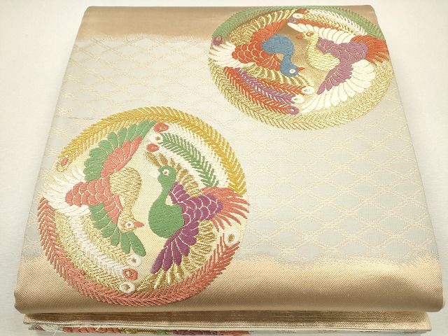 平和屋着物◎六通柄袋帯 唐織 横段向かい鳥丸文 金糸 逸品 CAAG2318eg
