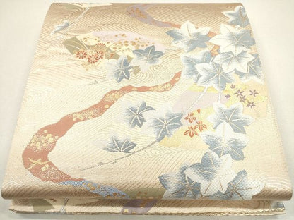 平和屋着物◎六通柄袋帯　流水地紙草花文　金銀糸　逸品　CAAG2314eg