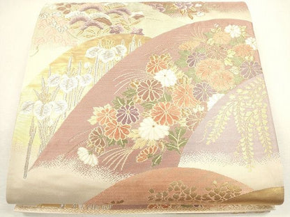 平和屋着物◎六通柄袋帯 唐織 遠山草花文 金銀糸 逸品 CAAG2310eg