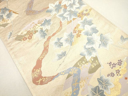 平和屋着物◎六通柄袋帯　流水地紙草花文　金銀糸　逸品　CAAG2314eg