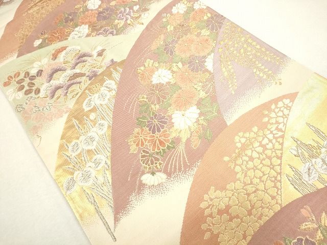 平和屋着物◎六通柄袋帯 唐織 遠山草花文 金銀糸 逸品 CAAG2310eg