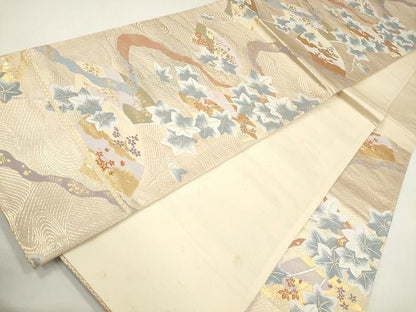 平和屋着物◎六通柄袋帯　流水地紙草花文　金銀糸　逸品　CAAG2314eg