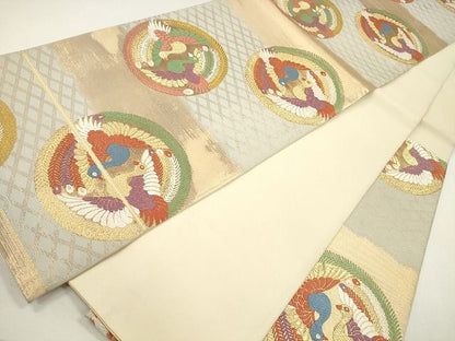 平和屋着物◎六通柄袋帯 唐織 横段向かい鳥丸文 金糸 逸品 CAAG2318eg