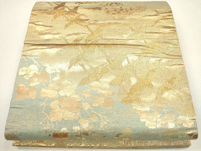 平和屋着物◎六通柄袋帯 霞飛鶴文 金糸 逸品 CAAG2320eg