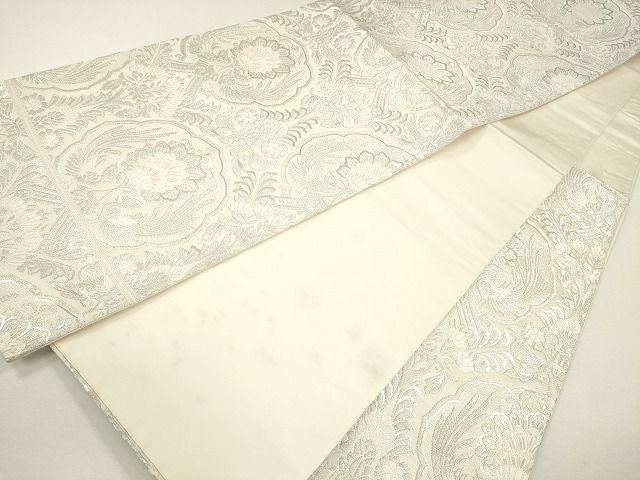 平和屋着物◎六通柄袋帯　唐織　向かい鳥草花文　銀糸　逸品　CAAG2322eg