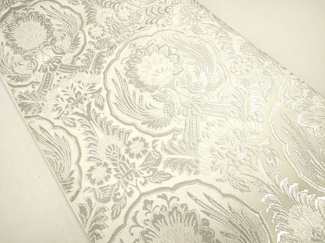 平和屋着物◎六通柄袋帯　唐織　向かい鳥草花文　銀糸　逸品　CAAG2322eg