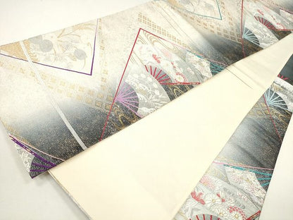 平和屋着物◎六通柄袋帯 唐織 扇面流水花文 金銀糸 逸品 CAAG2336eg