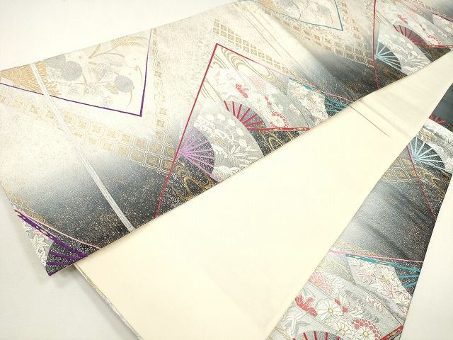 平和屋着物◎六通柄袋帯 唐織 扇面流水花文 金銀糸 逸品 CAAG2336eg