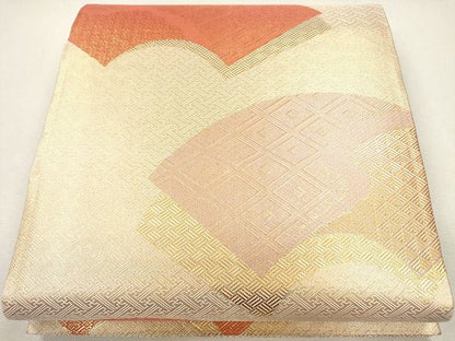 平和屋着物◎佐賀錦 両面 全通柄袋帯 地紙重ね菱花文 金糸 逸品 CAAG2353eg