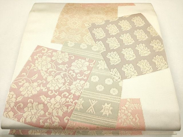平和屋着物◎六通柄袋帯 色紙重ね花唐草文 金糸 逸品 CAAG2351eg