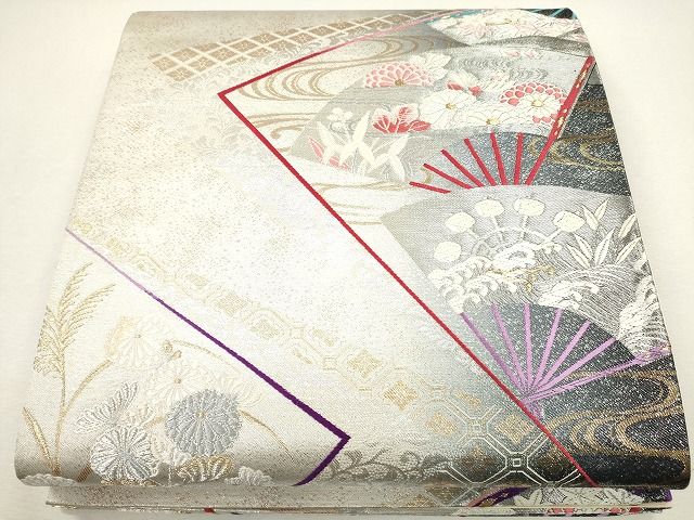平和屋着物◎六通柄袋帯 唐織 扇面流水花文 金銀糸 逸品 CAAG2336eg