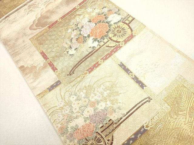 平和屋着物◎六通柄袋帯 唐織 書院衝立花車文 金糸 逸品 CAAG2376eg