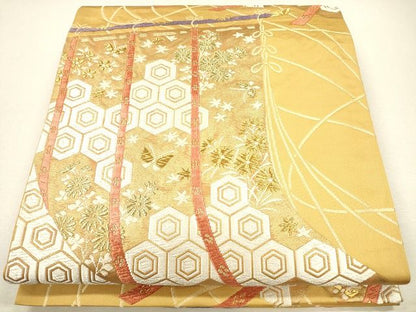 平和屋着物◎六通柄袋帯 唐織 几帳花蝶文 金糸 逸品 CAAG2360eg