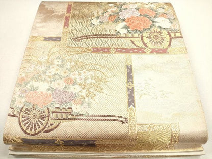 平和屋着物◎六通柄袋帯 唐織 書院衝立花車文 金糸 逸品 CAAG2376eg
