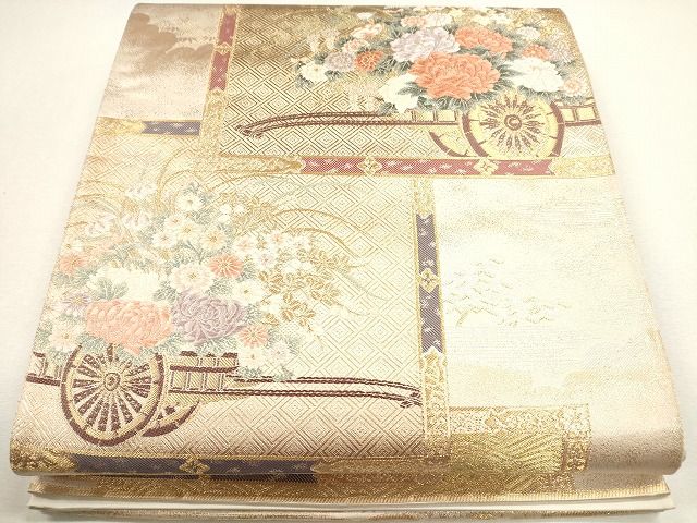 平和屋着物◎六通柄袋帯 唐織 書院衝立花車文 金糸 逸品 CAAG2376eg