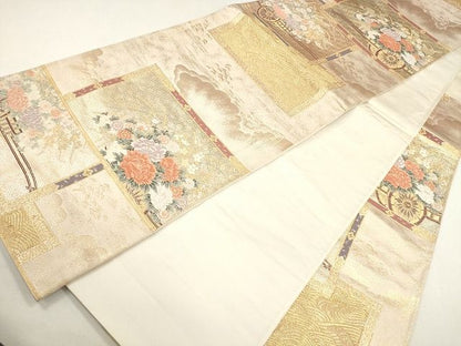 平和屋着物◎六通柄袋帯 唐織 書院衝立花車文 金糸 逸品 CAAG2376eg
