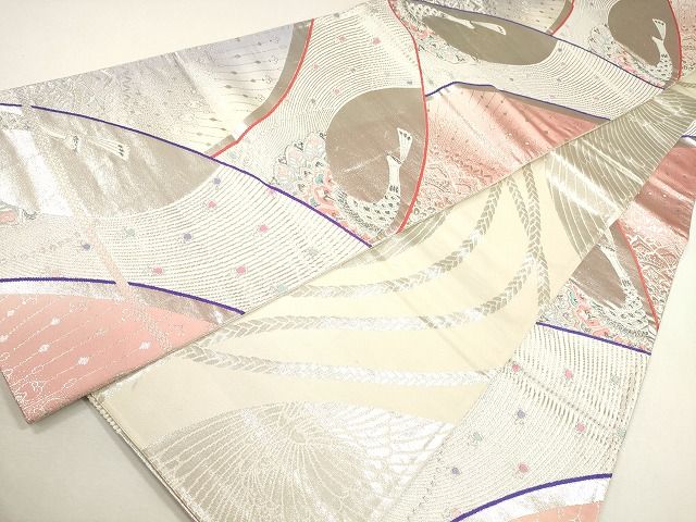 平和屋着物◎両面 全通柄袋帯 唐織 正倉院鳳凰花文 銀糸 逸品 CAAG2378eg