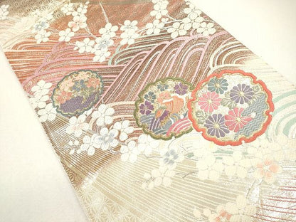 平和屋着物◎六通柄袋帯 唐織 流水雪輪花鳥文 金銀糸 逸品 CAAG2392eg