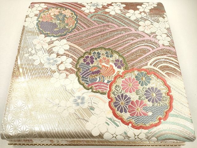 平和屋着物◎六通柄袋帯 唐織 流水雪輪花鳥文 金銀糸 逸品 CAAG2392eg