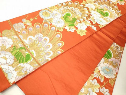 平和屋着物◎六通柄袋帯 唐織 孔雀花文 金銀糸 逸品 CAAG2418eg