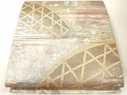 平和屋着物◎六通柄袋帯 流水籬草花文 金銀糸 逸品 CAAG2420eg