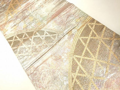 平和屋着物◎六通柄袋帯 流水籬草花文 金銀糸 逸品 CAAG2420eg