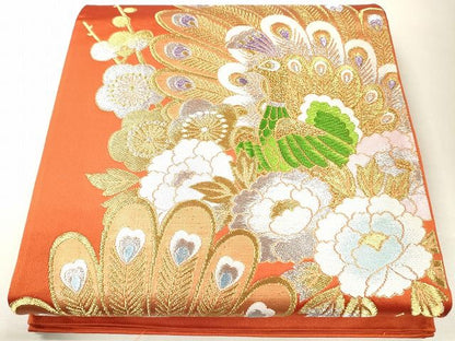 平和屋着物◎六通柄袋帯 唐織 孔雀花文 金銀糸 逸品 CAAG2418eg