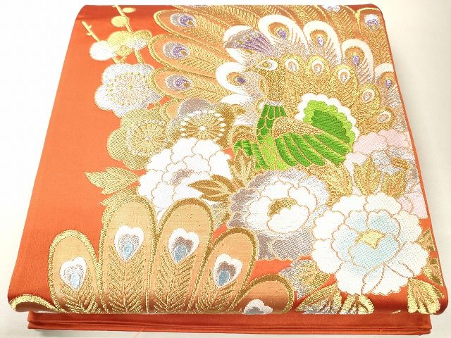 平和屋着物◎六通柄袋帯 唐織 孔雀花文 金銀糸 逸品 CAAG2418eg