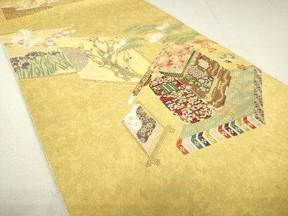 平和屋着物◎六通太鼓柄袋帯 風景花文 金糸 引箔 逸品 DAAH9503tw