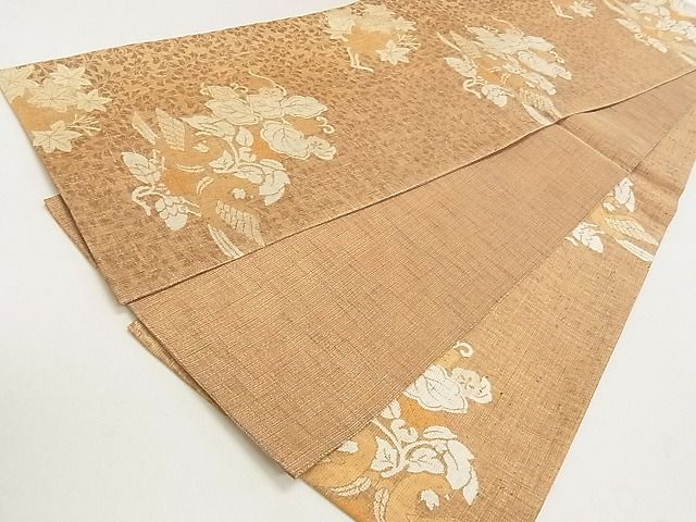 平和屋着物◎六通柄袋帯 紬地 花鳥文 逸品 DAAH0758cm