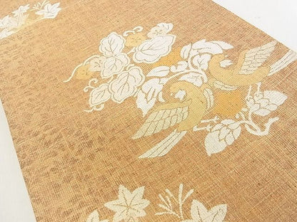 平和屋着物◎六通柄袋帯 紬地 花鳥文 逸品 DAAH0758cm