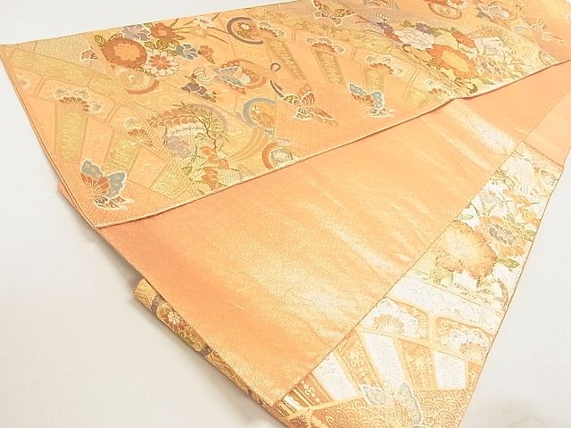 平和屋着物◎佐賀錦　六通柄袋帯　吉祥舞蝶草花文　金糸　逸品　DAAH0755cm