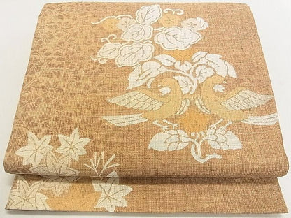 平和屋着物◎六通柄袋帯 紬地 花鳥文 逸品 DAAH0758cm